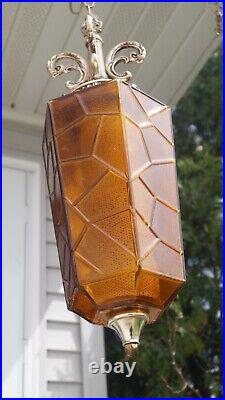 Vintage 1960s 70s MCM Orange Glass Swag Lamp Pendant Light 20 Lantern