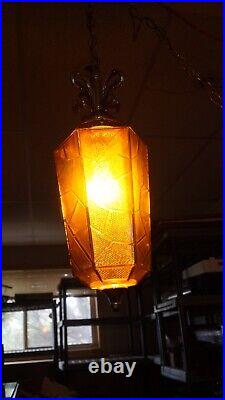 Vintage 1960s 70s MCM Orange Glass Swag Lamp Pendant Light 20 Lantern