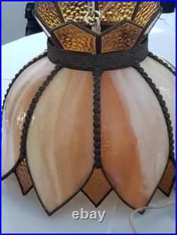 Vintage 1960s Amber Slag Glass Tulip Pendant Light with Chain