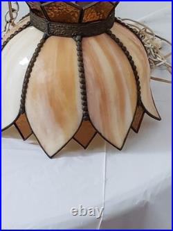 Vintage 1960s Amber Slag Glass Tulip Pendant Light with Chain