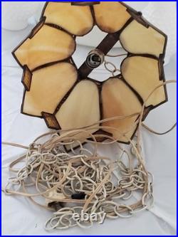 Vintage 1960s Amber Slag Glass Tulip Pendant Light with Chain