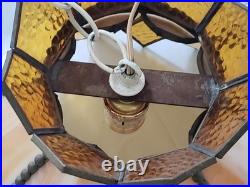 Vintage 1960s Amber Slag Glass Tulip Pendant Light with Chain