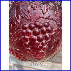 Vintage 1960s Globe Swag Lamp Red Flash Painted Grape Motifs Working