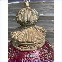 Vintage 1960s Globe Swag Lamp Red Flash Painted Grape Motifs Working Vintage 1960s Globe Swag Lamp Red Flash Painted Grape Motifs Working