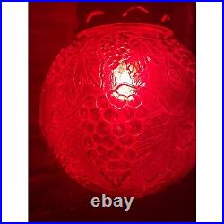 Vintage 1960s Globe Swag Lamp Red Flash Painted Grape Motifs Working
