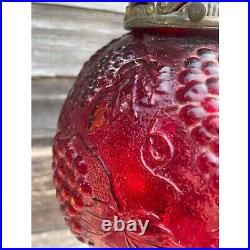 Vintage 1960s Globe Swag Lamp Red Flash Painted Grape Motifs Working