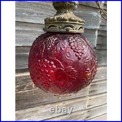 Vintage 1960s Globe Swag Lamp Red Flash Painted Grape Motifs Working Vintage 1960s Globe Swag Lamp Red Flash Painted Grape Motifs Working