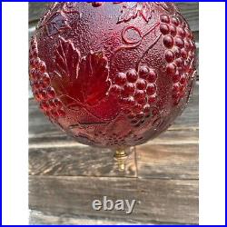 Vintage 1960s Globe Swag Lamp Red Flash Painted Grape Motifs Working