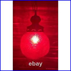 Vintage 1960s Globe Swag Lamp Red Flash Painted Grape Motifs Working