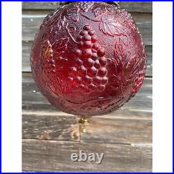 Vintage 1960s Globe Swag Lamp Red Flash Painted Grape Motifs Working
