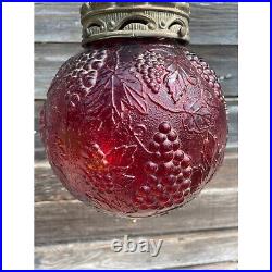 Vintage 1960s Globe Swag Lamp Red Flash Painted Grape Motifs Working