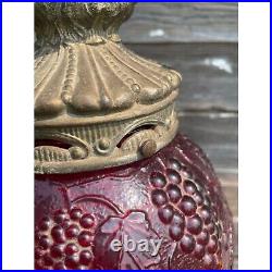 Vintage 1960s Globe Swag Lamp Red Flash Painted Grape Motifs Working
