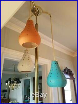 Vintage 1960s Mid-Century Modern 3 Stage Hanging Swag Pole Lamp Turquoise-Orange