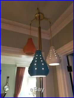 Vintage 1960s Mid-Century Modern 3 Stage Hanging Swag Pole Lamp Turquoise-Orange