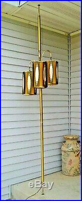 Vintage 1960s Mid Century Modern Brass 3 Stage Electric Hanging Swag POLE LAMP