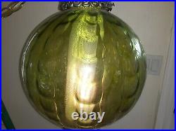 Vintage 1960s Mid Century Retro Green Glass Globe Hanging Swag Lamp