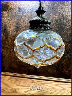 Vintage 1960s Mid Century Teardrop Embossed Ceiling Light Fixture MCM Swag Lamp