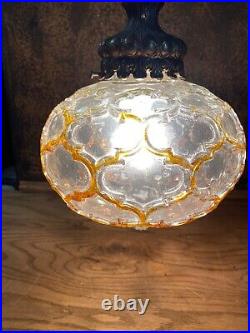 Vintage 1960s Mid Century Teardrop Embossed Ceiling Light Fixture MCM Swag Lamp