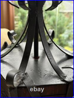 Vintage 1960s Revival Wood & Iron Chandelier Swag Lamp Made In Mexico