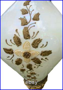 Vintage 1970's Glass Globe Swag Lamp Hanging Pendant Retro Applied Metal Florals Vintage 1970's Glass Globe Swag Lamp Hanging Pendant Retro Applied Metal Florals