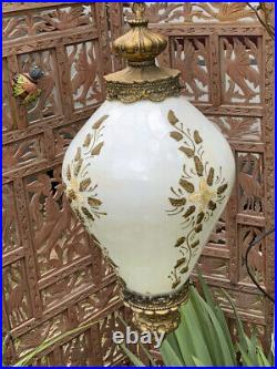 Vintage 1970's Glass Globe Swag Lamp Hanging Pendant Retro Applied Metal Florals Vintage 1970's Glass Globe Swag Lamp Hanging Pendant Retro Applied Metal Florals