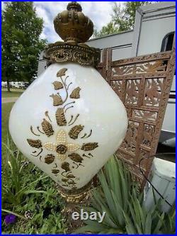 Vintage 1970's Glass Globe Swag Lamp Hanging Pendant Retro Applied Metal Florals Vintage 1970's Glass Globe Swag Lamp Hanging Pendant Retro Applied Metal Florals