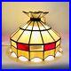 Vintage 1970's Hanging Leaded Stain Glass Ceiling Mount Lamp Swag Light