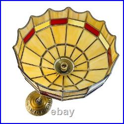 Vintage 1970's Hanging Leaded Stain Glass Ceiling Mount Lamp Swag Light