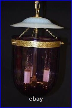 Vintage 1970's Hollywood Regency Amethyst Glass Hanging Swag Lamp