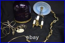 Vintage 1970's Hollywood Regency Amethyst Glass Hanging Swag Lamp