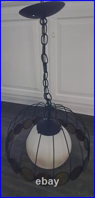 Vintage 1970's Lightcraft MCM Umbrella Cage Pendant Light Fixture