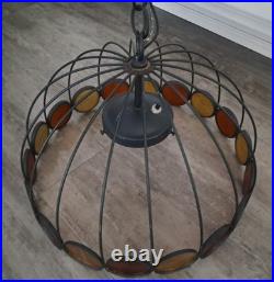 Vintage 1970's Lightcraft MCM Umbrella Cage Pendant Light Fixture