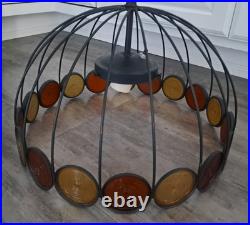 Vintage 1970's Lightcraft MCM Umbrella Cage Pendant Light Fixture