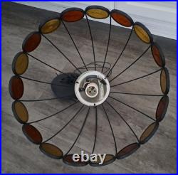 Vintage 1970's Lightcraft MCM Umbrella Cage Pendant Light Fixture