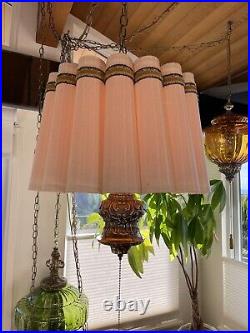 Vintage? 1970's Mid Century Swag Lamp? Scalloped Shade Pull Chain Excellent