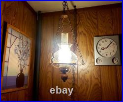 Vintage 1970's Retro Hobnail Hurricane Hanging Swag Lamp Clear Glass 16