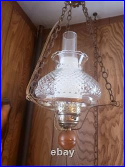 Vintage 1970's Retro Hobnail Hurricane Hanging Swag Lamp Clear Glass 16