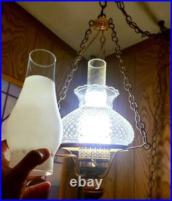 Vintage 1970's Retro Hobnail Hurricane Hanging Swag Lamp Clear Glass 16