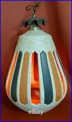 Vintage 1970's Swag Pendulum Hanging Lamp teardrop brown orange retro 70's