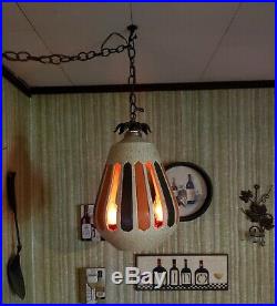 Vintage 1970's Swag Pendulum Hanging Lamp teardrop brown orange retro 70's