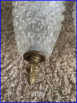 Vintage 1970's Underwriters Laboratories Glass Brass Hanging 4 Lights 2 Pair