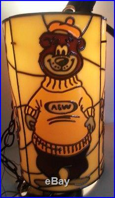 Vintage 1970s A&W Root Beer Bear Hanging Plastic Cylinder Swag Lamp Light RARE