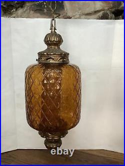 Vintage 1970s Amber Gold Yellow Glass Hanging 19 Light Swag Lamp 13 Chain