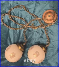 Vintage 1970s Double Globe Swag Lamp Light Fixture Mid-Century Lighting