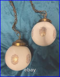 Vintage 1970s Double Globe Swag Lamp Light Fixture Mid-Century Lighting