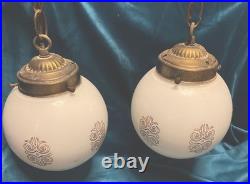 Vintage 1970s Double Globe Swag Lamp Light Fixture Mid-Century Lighting
