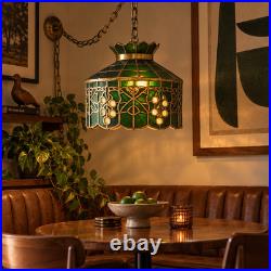 Vintage 1970s Green Grape Faux Stained Glass Plastic Swag Hanging Lamp