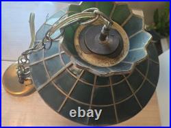 Vintage 1970s Green Grape Faux Stained Glass Plastic Swag Hanging Lamp