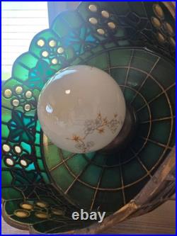 Vintage 1970s Green Grape Faux Stained Glass Plastic Swag Hanging Lamp