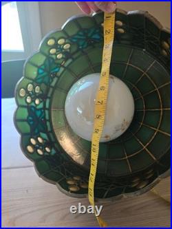 Vintage 1970s Green Grape Faux Stained Glass Plastic Swag Hanging Lamp